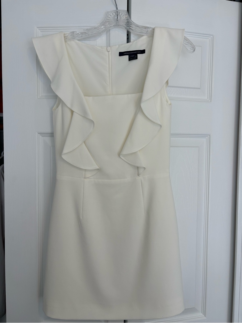 French Connection Cream Ruffle-Trim Mini Dress